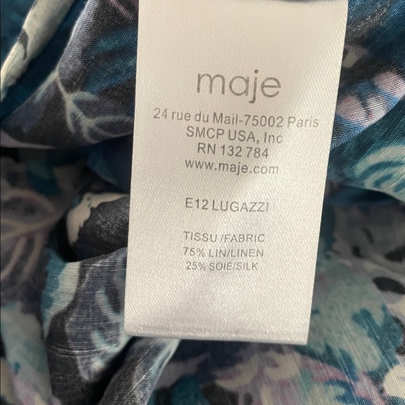 Maje Linen Silk Blend Blue Black Floral Mini Dress Open Back Size 2 Lightweight - Picture 7 of 8